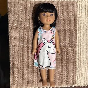 American Doll Unicorn Dress with Black Hair